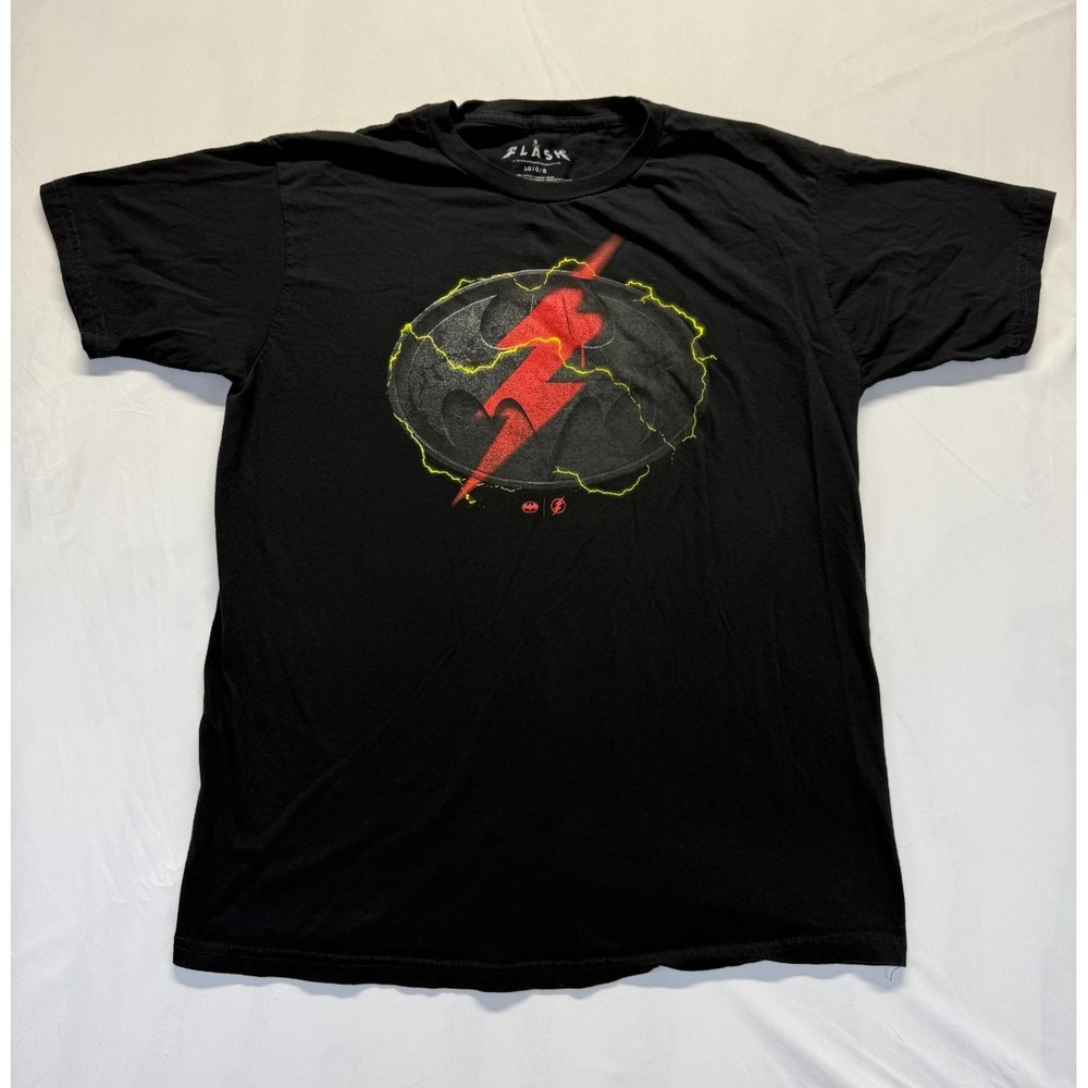 DC Comics The Flash T Shirt Mens Large Black Graphic‎ Print Batman Logo Cotton